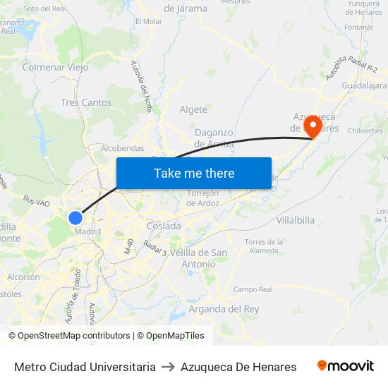 Metro Ciudad Universitaria to Azuqueca De Henares map