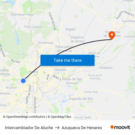 Intercambiador De Aluche to Azuqueca De Henares map