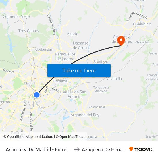 Asamblea De Madrid - Entrevías to Azuqueca De Henares map
