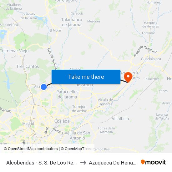 Alcobendas - S. S. De Los Reyes to Azuqueca De Henares map