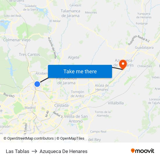 Las Tablas to Azuqueca De Henares map