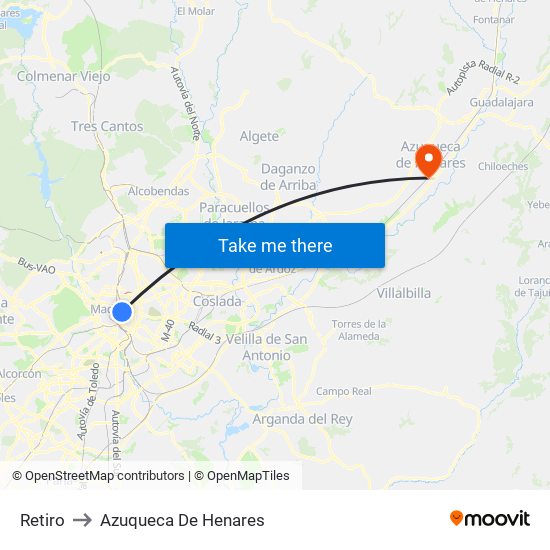 Retiro to Azuqueca De Henares map