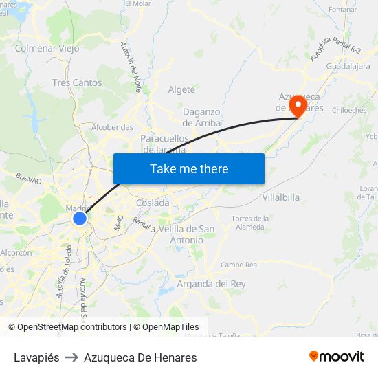 Lavapiés to Azuqueca De Henares map