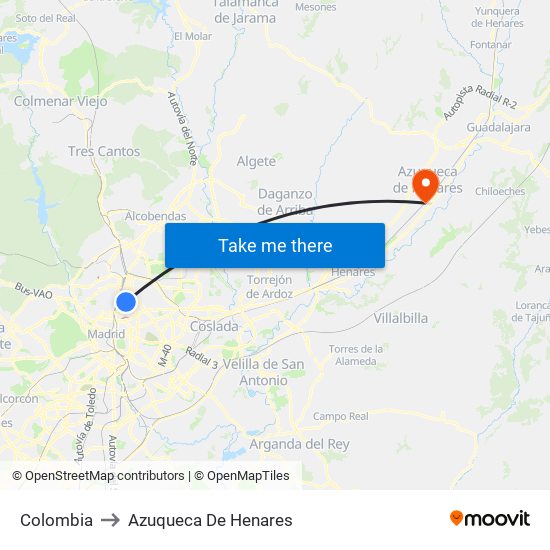 Colombia to Azuqueca De Henares map