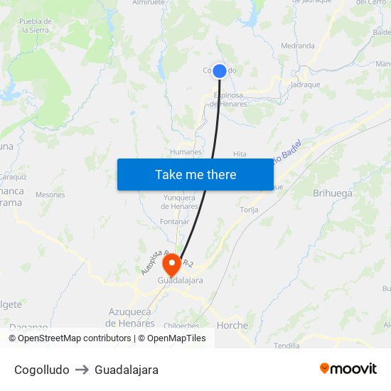 Cogolludo to Guadalajara map