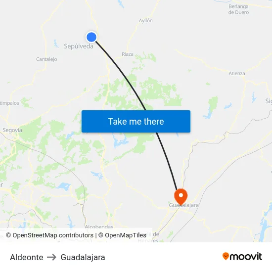 Aldeonte to Guadalajara map