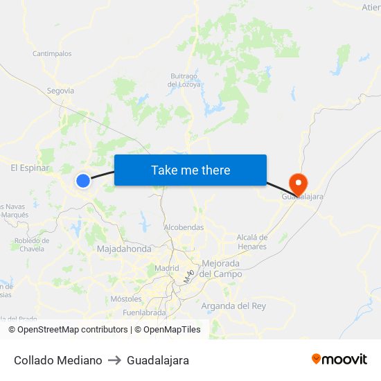 Collado Mediano to Guadalajara map