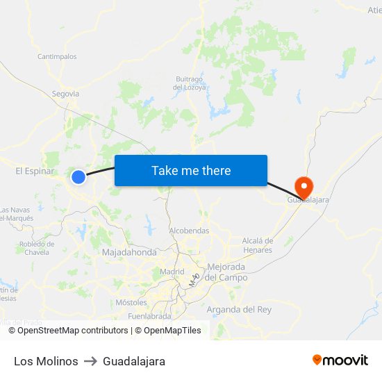 Los Molinos to Guadalajara map