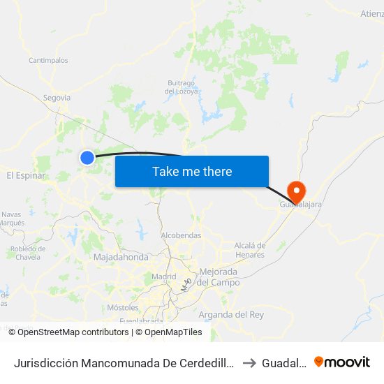 Jurisdicción Mancomunada De Cerdedilla Y Navacerrada to Guadalajara map