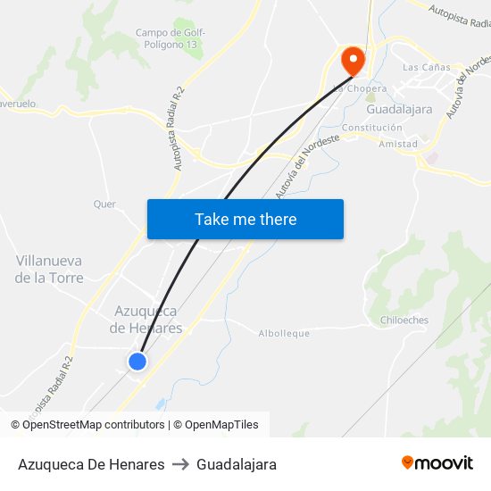 Azuqueca De Henares to Guadalajara map