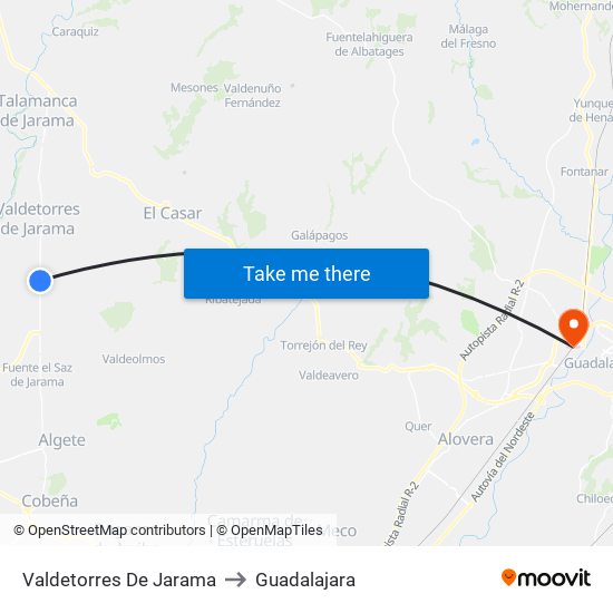 Valdetorres De Jarama to Guadalajara map