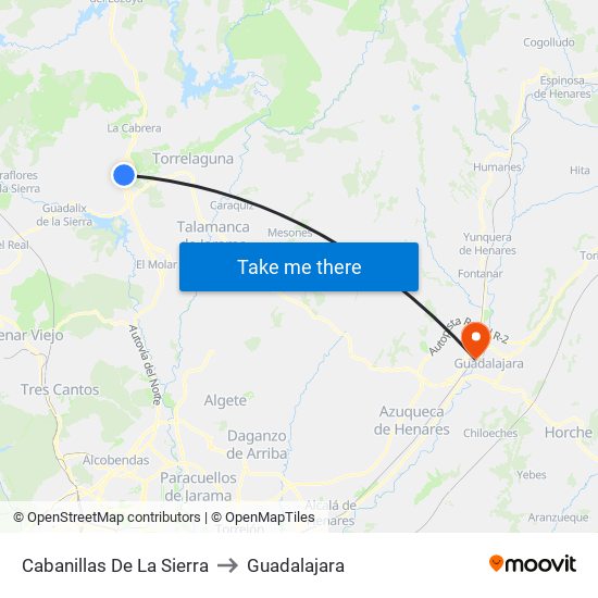 Cabanillas De La Sierra to Guadalajara map