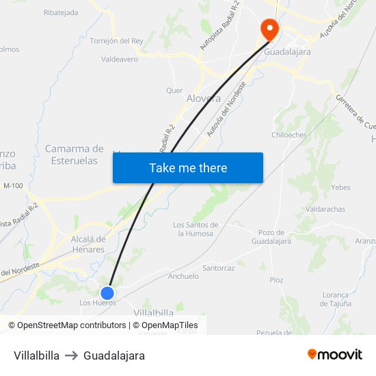 Villalbilla to Guadalajara map