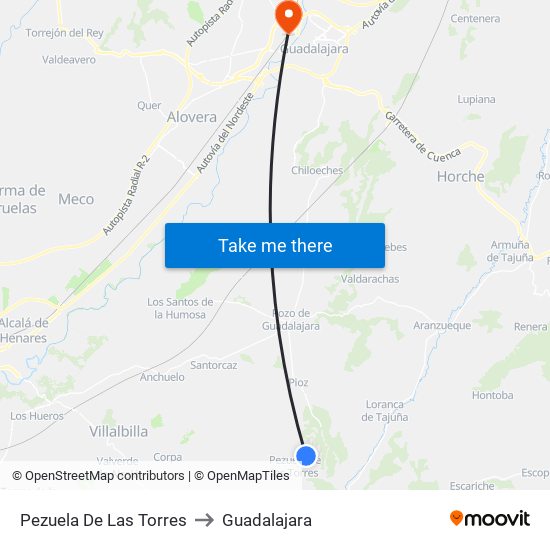 Pezuela De Las Torres to Guadalajara map