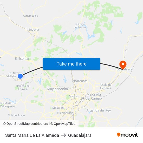 Santa María De La Alameda to Guadalajara map