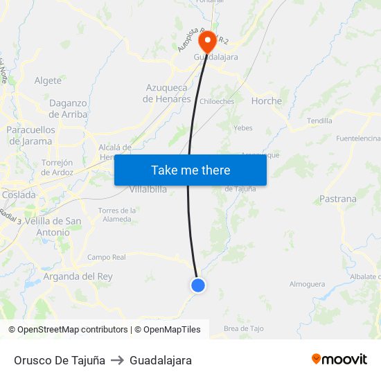 Orusco De Tajuña to Guadalajara map