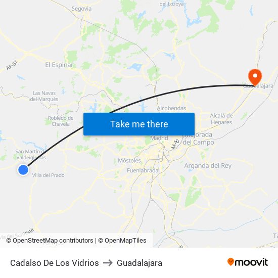 Cadalso De Los Vidrios to Guadalajara map