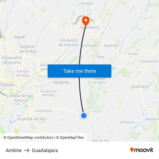 Ambite to Guadalajara map