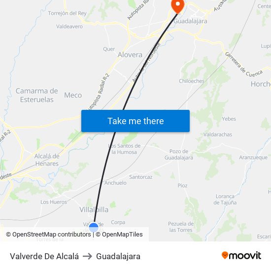 Valverde De Alcalá to Guadalajara map