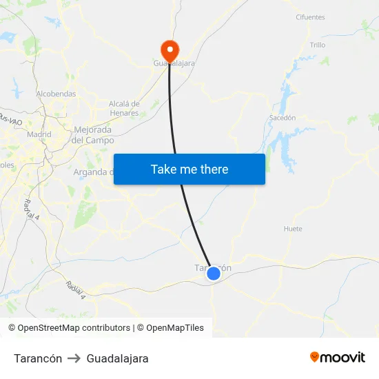 Tarancón to Guadalajara map