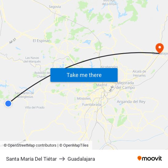 Santa María Del Tiétar to Guadalajara map