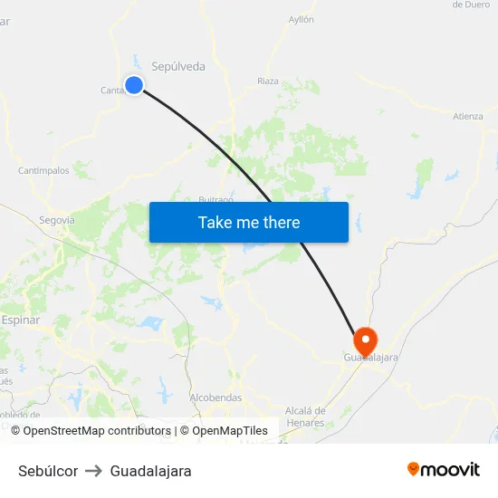 Sebúlcor to Guadalajara map