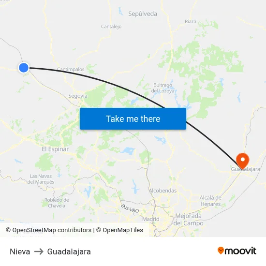 Nieva to Guadalajara map