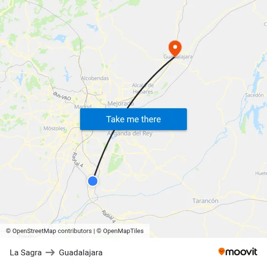 La Sagra to Guadalajara map