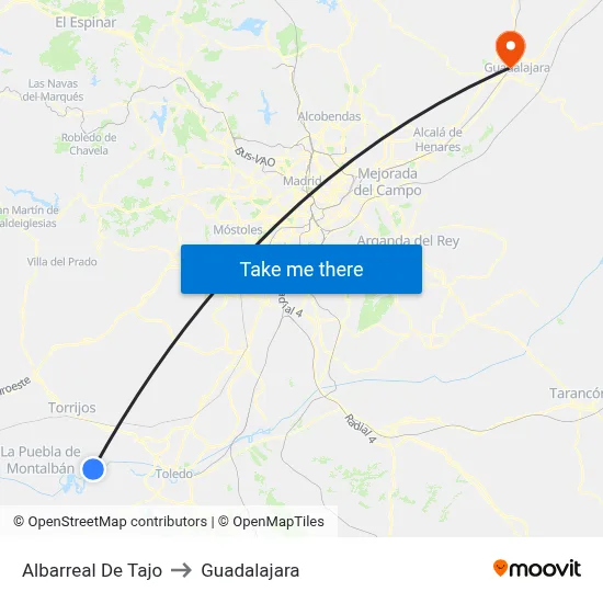 Albarreal De Tajo to Guadalajara map