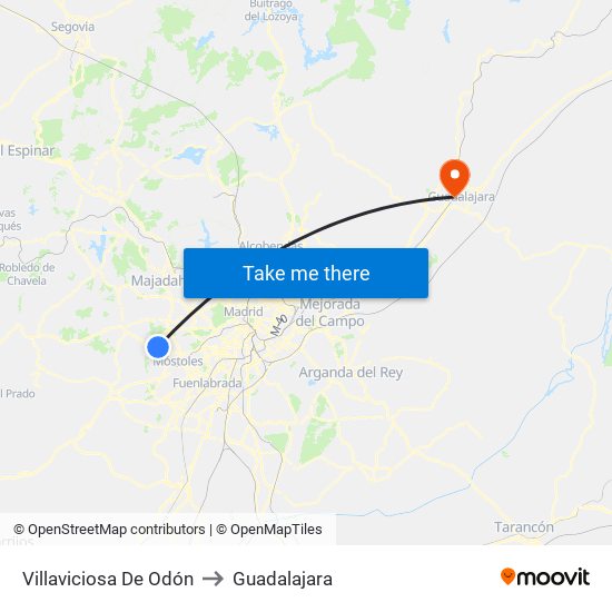 Villaviciosa De Odón to Guadalajara map
