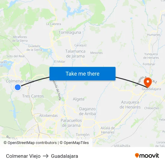 Colmenar Viejo to Guadalajara map