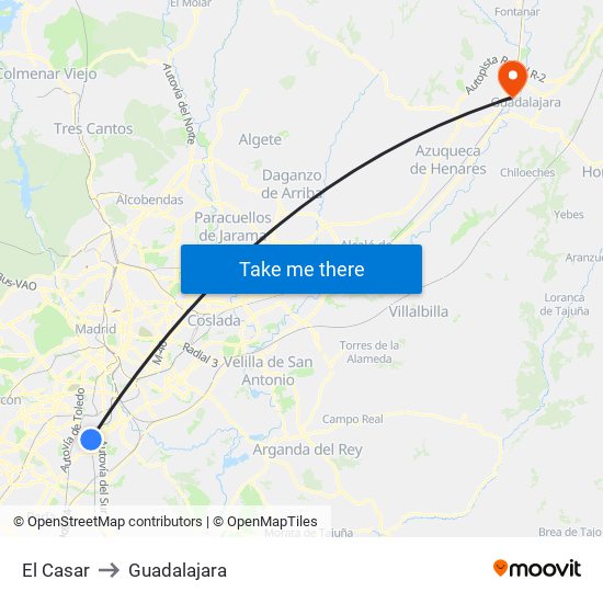 El Casar to Guadalajara map