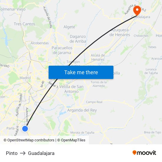 Pinto to Guadalajara map