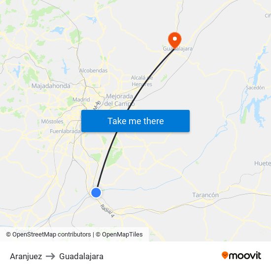 Aranjuez to Guadalajara map