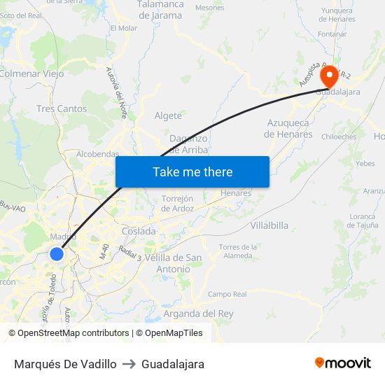 Marqués De Vadillo to Guadalajara map