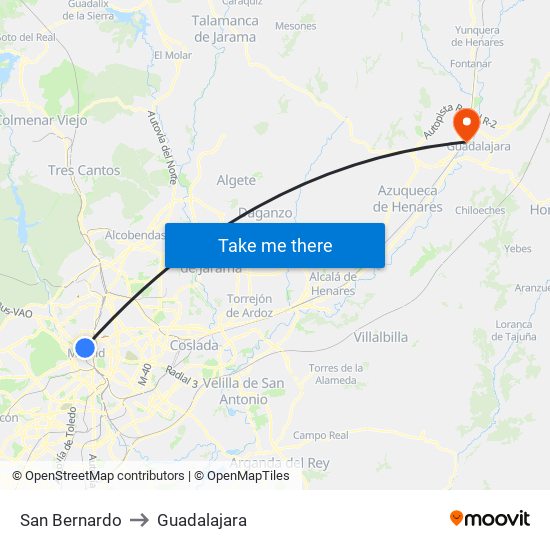 San Bernardo to Guadalajara map