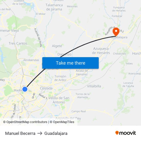Manuel Becerra to Guadalajara map