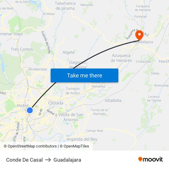 Conde De Casal to Guadalajara map