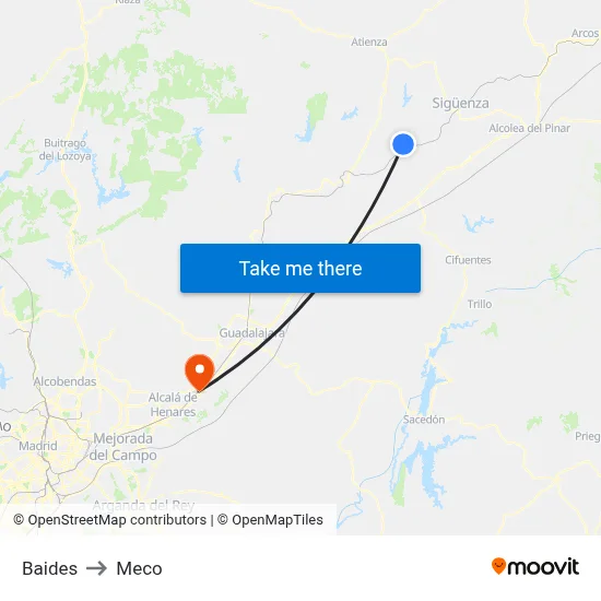 Baides to Meco map