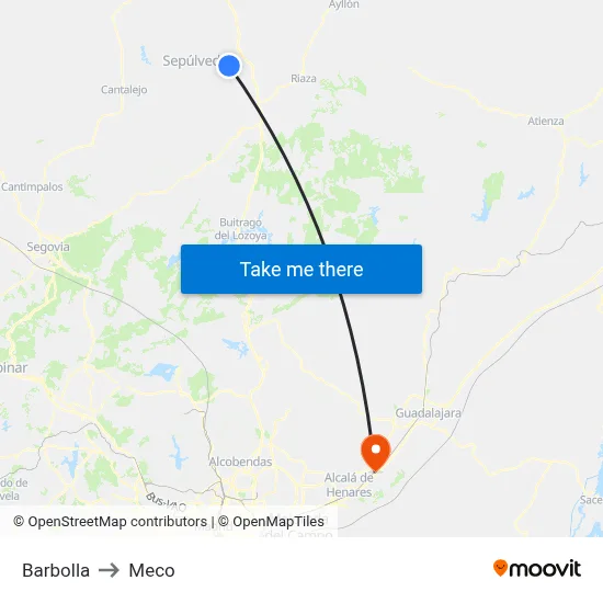Barbolla to Meco map