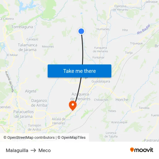 Malaguilla to Meco map