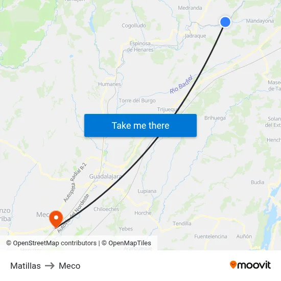 Matillas to Meco map