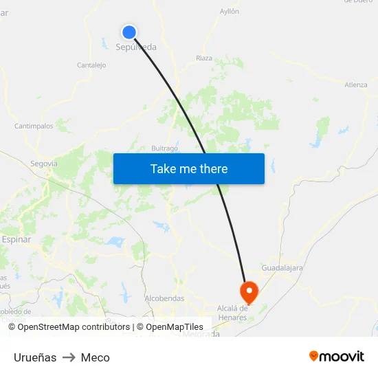 Urueñas to Meco map