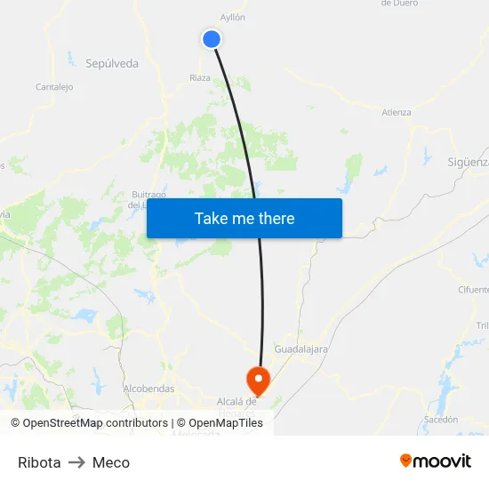 Ribota to Meco map