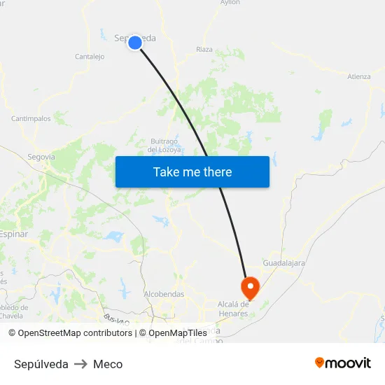 Sepúlveda to Meco map