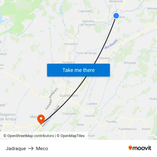Jadraque to Meco map