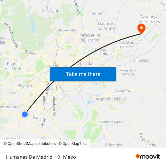 Humanes De Madrid to Meco map