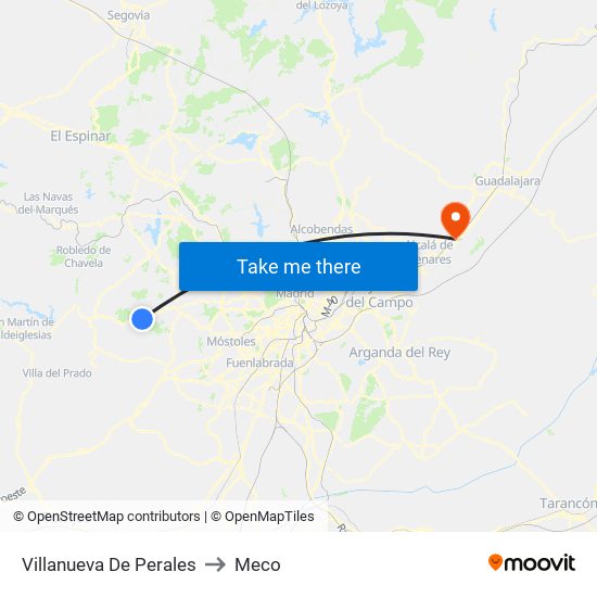 Villanueva De Perales to Meco map