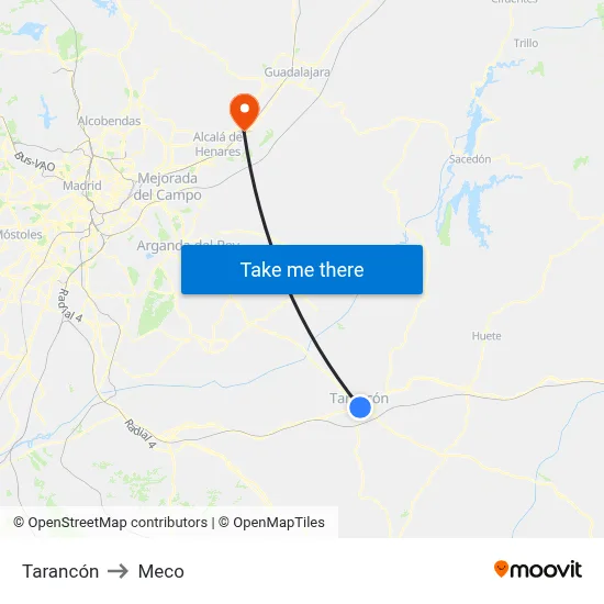 Tarancón to Meco map