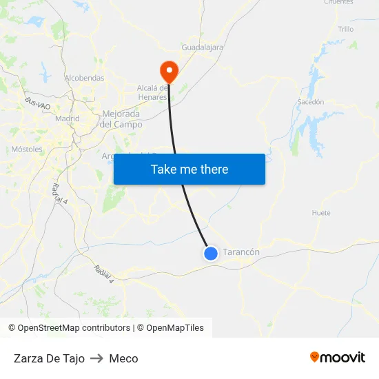 Zarza De Tajo to Meco map
